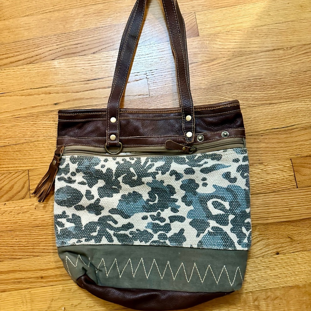 Myra Bag Blue and Brown Patterned Tote